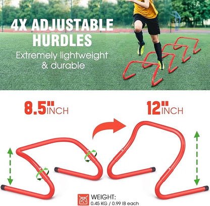 Agility Ladder Speed Training Equipment Set-20ft Agility Ladder,12 Soccer Cones,4 Hurdles, Jump Rope, Running Parachute| Basketball Football Soccer Training Equipment for Kids Youth Adults