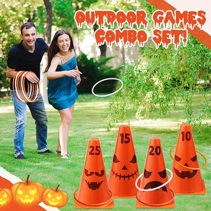 Leitee 6 Sets Candy Corn Ring Toss Game Plastic Cones Ring Toss Combo Set Mini Traffic Cones Toss Game for Sports Training Garden Backyard Outdoor Activities