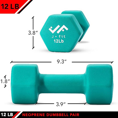 JFIT Dumbbell Pairs or Sets – Neoprene & Vinyl Coated Hand Weights for Home Gym, Strength Training, Aerobics, Cardio Exercise and Fitness