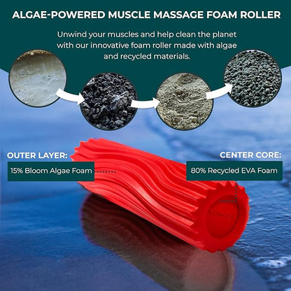 Oceanfoam Ripple Travel Foam Roller (11" x 3.35") Firm Mini Foam Roller for Physical Therapy, Deep Tissue Massage, Back Pain - High Density, Ergonomic Wave Textured - Yoga, Pilates, Exercise (Red)