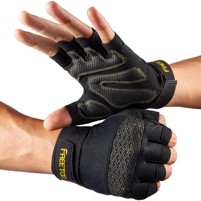 FREETOO Fingerless Workout Gloves for Men,Padded Palm Weight Lifting Gloves