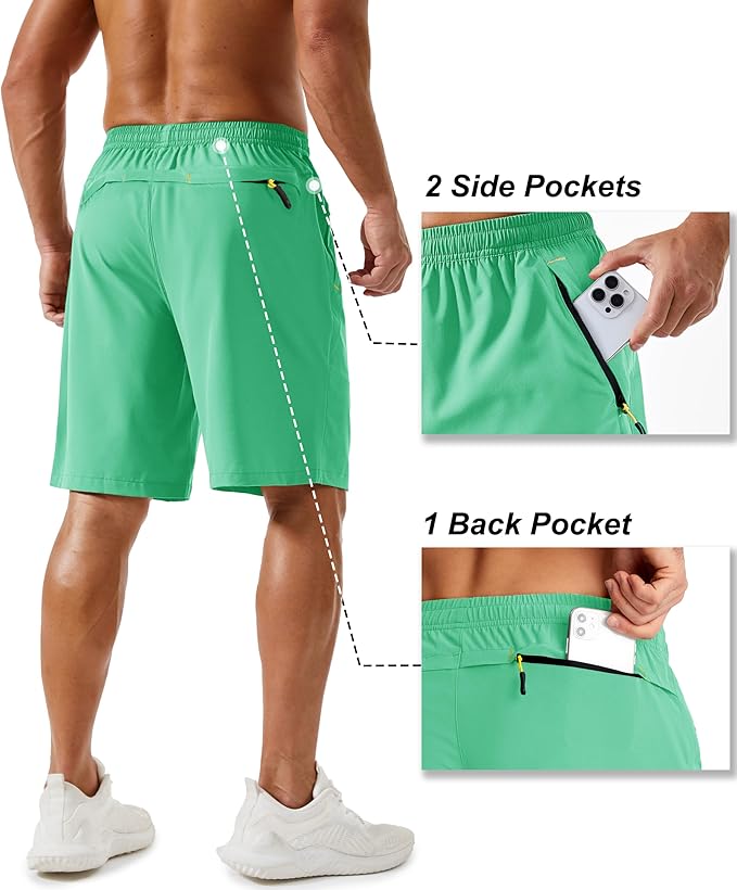 TACVASEN Men's Running Athletic Shorts 9" Quick Dry Workout Gym Shorts Lightweight Summer Shorts 3 Zipper Pockets