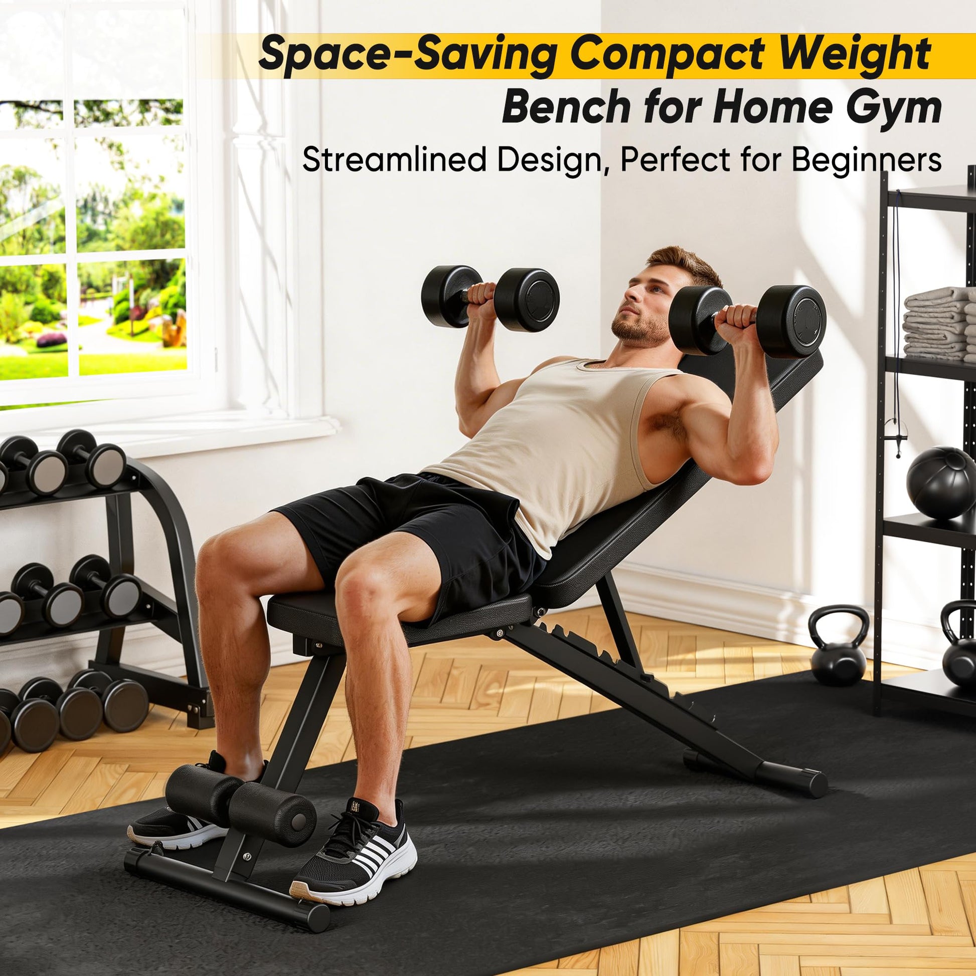 Adjustable Weight Bench for Home Gym, 600LBS Capacity Foldable Workout Bench with 7 Backrest