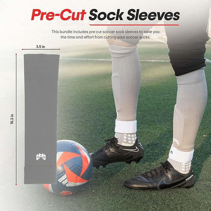 Soccer Grip Socks, Shin Guards, Pre Cut Sock Sleeves, and Guard Straps Bundle Pack - Essential Equipment for Soccer Players - for Mens, Women, Youth, Size 7 to 12 US Men Shoe Size