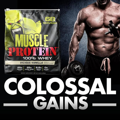 Muscle Protein Whey Powder [5 lbs/Pack of 1]??Cold Filtered, 25g Pure Protein, 6.6g BCAAs (Packaging May Vary) (5LB, Chocolate)
