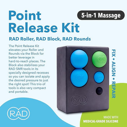RAD Point Release Kit / 5-in-1 Massage Tool Kit with Block, Massage Balls and Peanut Roller for Self Massage, Mobility and Recovery