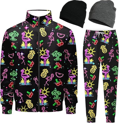 DOOPCCOR Men Track Suits Sets 80s outfit for men tracksuits sweatsuits 2 Piece sets Zip Casual Jogging 2 Knit Beanie