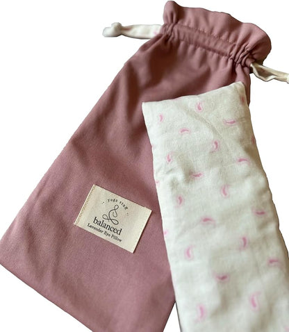 BYS Weighted Lavender Eye Pillow, Organic Cotton Fabric, Grey and White, with Travel Pouche