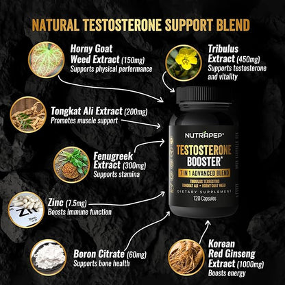 Testosterone Booster Supplement for Men - Natural Energy Enhancement Growth Builder Performance Enhancer - Muscle Building Gym Workout Sports Nutrition & Libido Enhancing Fast Acting Pills for Male