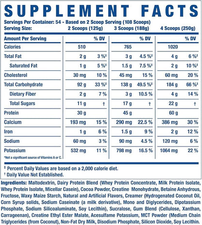 Ronnie Coleman Signature Series King Mass XL Mass Gainer Protein Powder, Muscle Gainer, 60g Protein, 180g Carbohydrates, 1,000+ Calories, Creatine and Glutamine, Dark Chocolate, 15 Pound