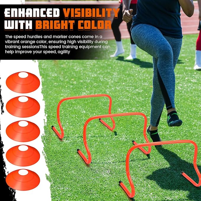 12 Pcs 12 Inch Agility Hurdles Training Equipment Agility Hurdles and Marker Cone Set Disc Cones Speed and Training Obstacle for Athletes Sports Soccer Football Tennis Basketball