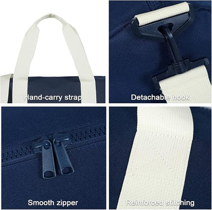 Small Gym Bag Duffel Bag for Women Men Fitness Sports Bag Workout Adjustable Detachable Shoulder Strap Lightweight Carry on Travel Duffle Bag (Navy/Off-White, 19" / Medium / 24L)