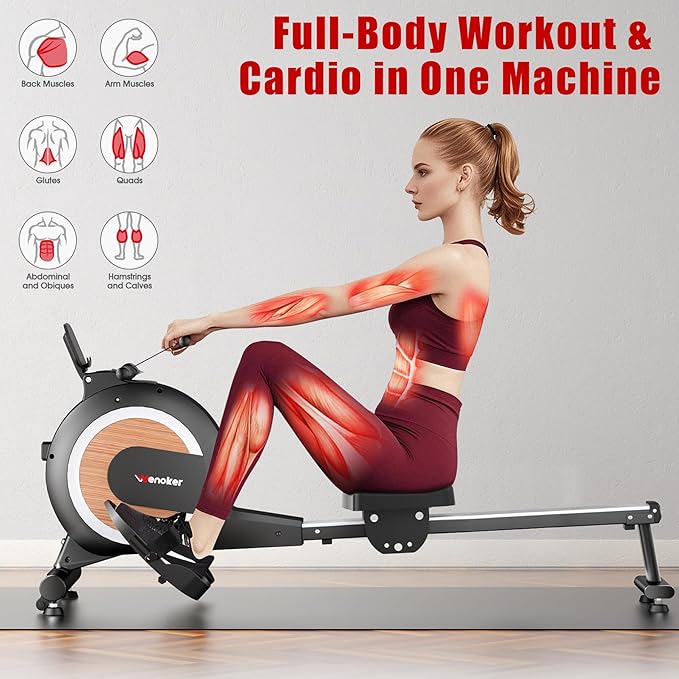 Rowing Machine, Magnetic Rowing Machine for Home, Upgraded 32-Levels Quiet Resistance with Smart Electronic Knob, 350 LBS Weight Capacity, Compact Rower Machine Easy Assembly, App Supported