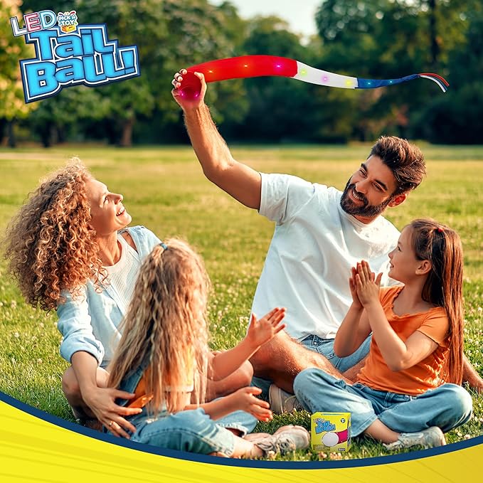 Outdoor Throw and Catch Light Up Ball Games -Kids Sports Ball & LED Tail Glow at Night - Play in The Dark - Fun Throwing Toys for Kids & Adults, Boys & Girls