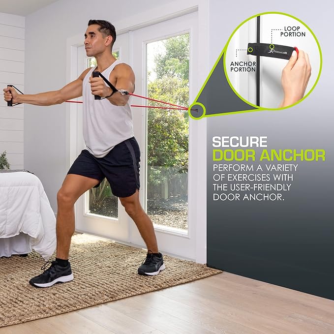 ProsourceFit Single Stackable Resistance Bands with Door Anchor and Exercise Guide, 5-8 LB, Heavy Duty Fitness Tube for Full-Body Exercises and Home Workouts, Green