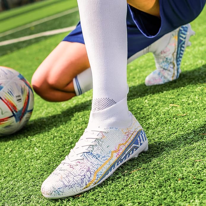 Soccer Cleats Mens Football Cleats Professional Soccer Shoes High-Tops Non-Slip Spikes for Big Boys Wide Training Sneaker