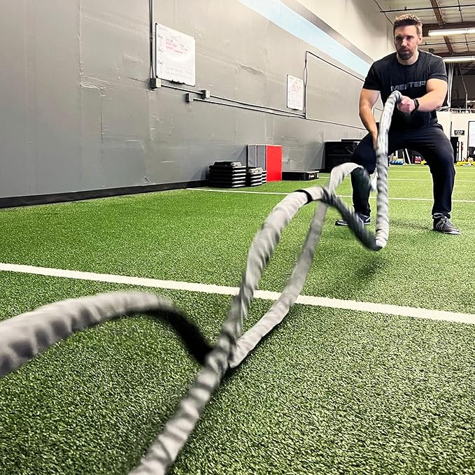 Meister Professional Sheathed Battle Rope for Strength & Conditioning Gym Workouts - 1.5" Diameter - Gray