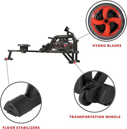 Sunny Health & Fitness Premium Water Rower w/Intensive Dynamic Real-Time Resistance, 300 LB Capacity Flip-able Rowing Machine for Home Training, Optional Free SunnyFit App Connection