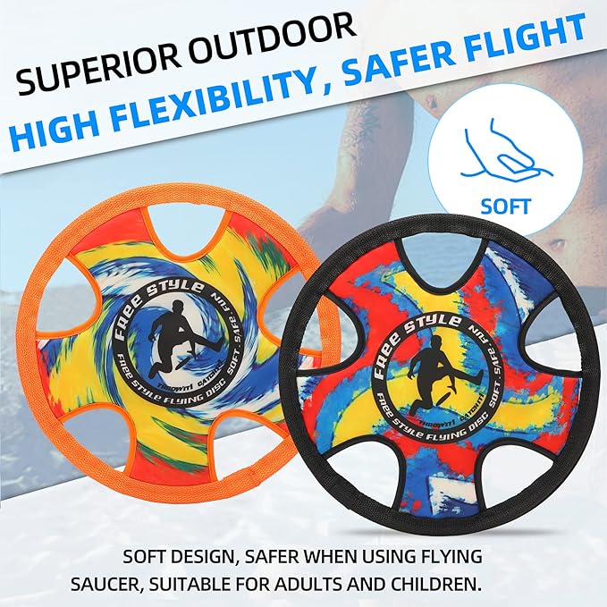 Outdoor Two Soft Frisbee Throwing Disc, Flying Disc, Flying Saucer for Man and Woman in Yard, Beach, Lawn, Camping, Pool (Hurricane+ Inkjet)