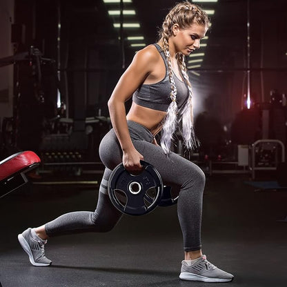 RitFit Olympic Rubber Grip Plates for Barbell, 2-Inch Weight Plates for Weightlifting and Strength Training in Home & Gym, Single, Pair and Sets(2.5/5/10/25/35/45 LB)