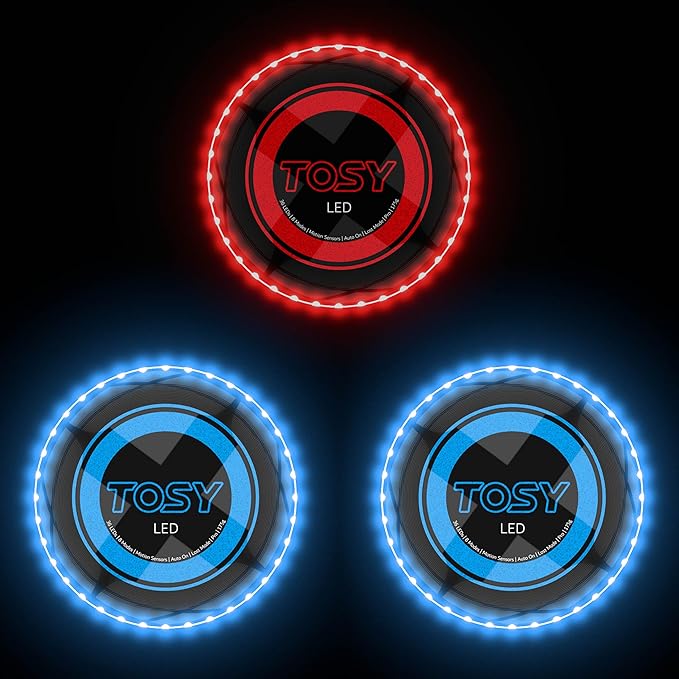 TOSY Bundle of 3-2X Blue + Red - Flying Disc 36 LEDs, Super Bright, Smart Modes, Auto Light Up, Rechargeable, Cool Fun Christmas, Birthday & Camping Gift for Men/Boys/Teens/Kids, 175g Frisbee