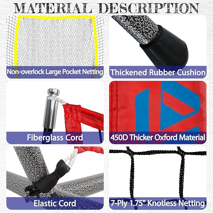 Baseball Net，7x7ft Baseball Practice Net with Tee and Target, Large Pocket Sports net for Hitting/Batting/Pitching/Throwing,Scratch Resistant Base,Indoor/Outdoor Versatile Use for All Levels