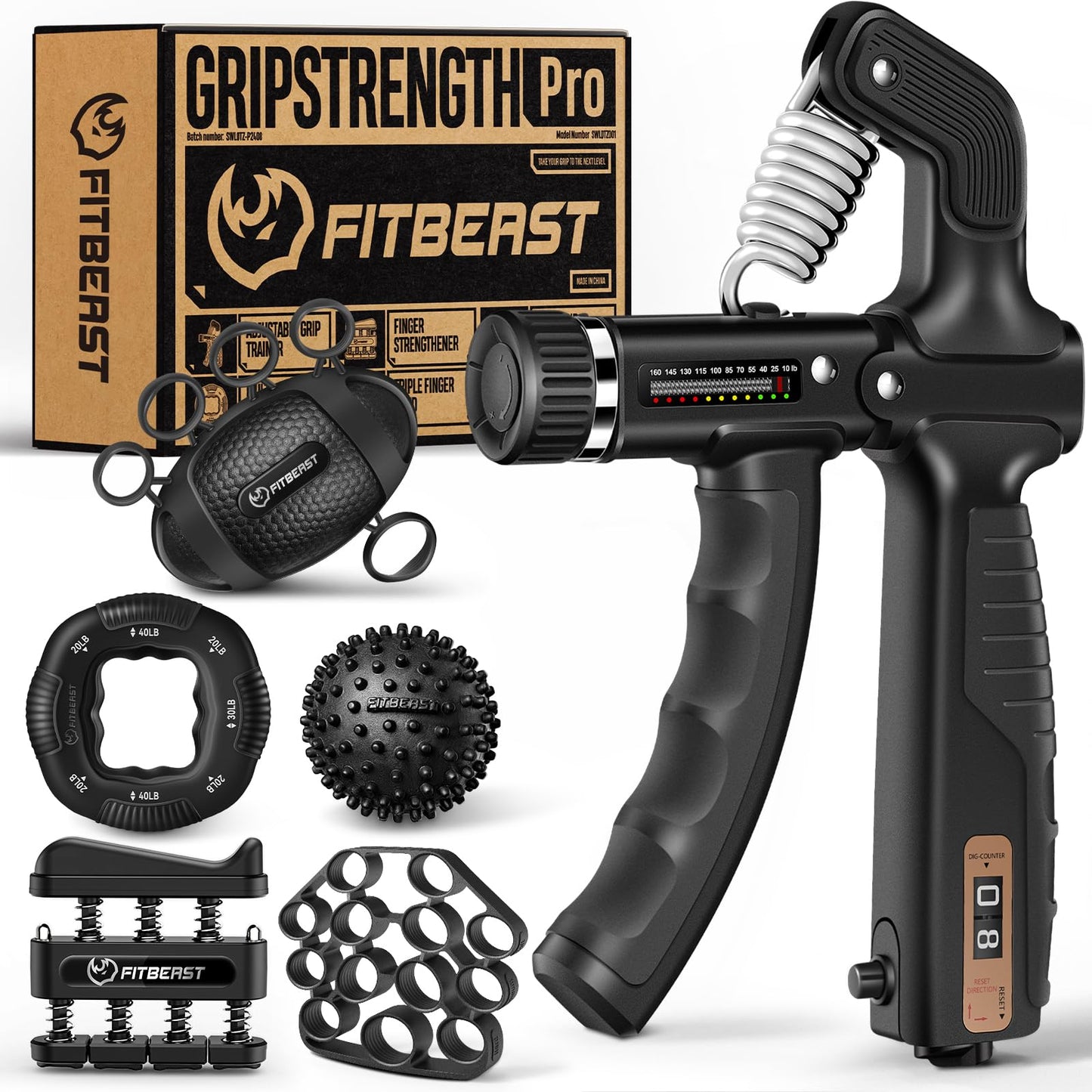 FitBeast Grip Strength Trainer, Hand Gripper Strengthener Kit - 6 Pack with Adjustable Resistance
