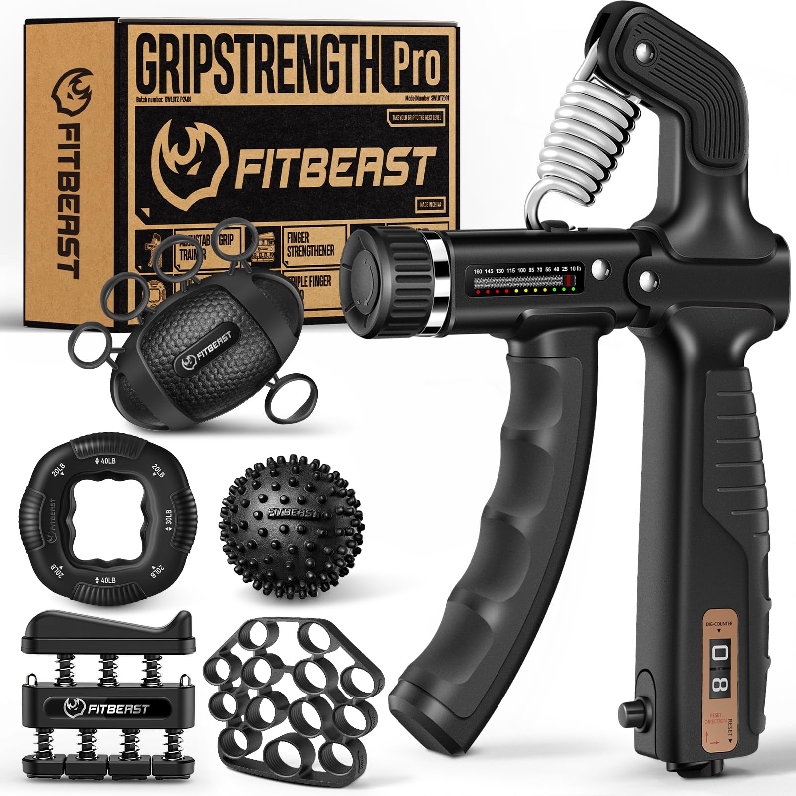 FitBeast Grip Strength Trainer, Hand Gripper Strengthener Kit - 6 Pack with Adjustable Resistance