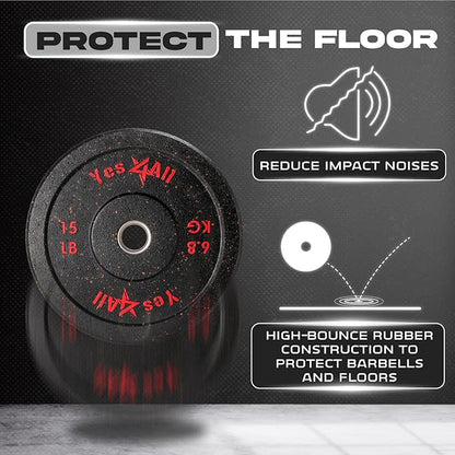 Yes4All 2" Bumper Plate, 10-190 LB Olympic Rubber Weight Plate with Steel Hub for WeightLifting, Strength Training, Home Gym, Less Impact, Absorb Bounce & Shock, Multiple Options
