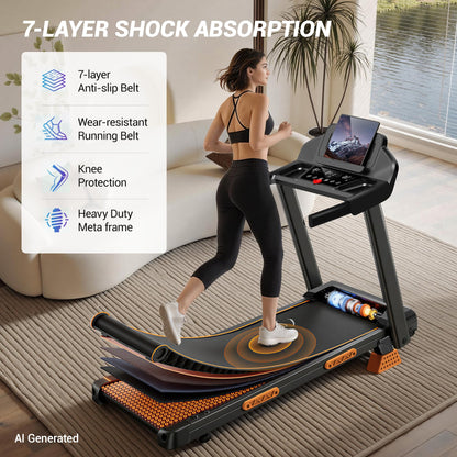 CURSOR FITNESS 16% Incline Treadmills for Home with 3 LED Displays