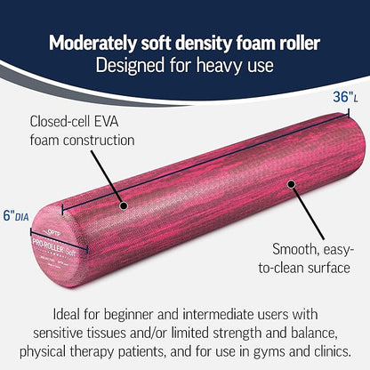 OPTP PRO-Roller Soft Density Foam Roller ??Low Density Soft Foam Roller for Physical Therapy, Pilates, Yoga Foam Roll Exercises, and Muscle Recovery - Pink 36" x 6"