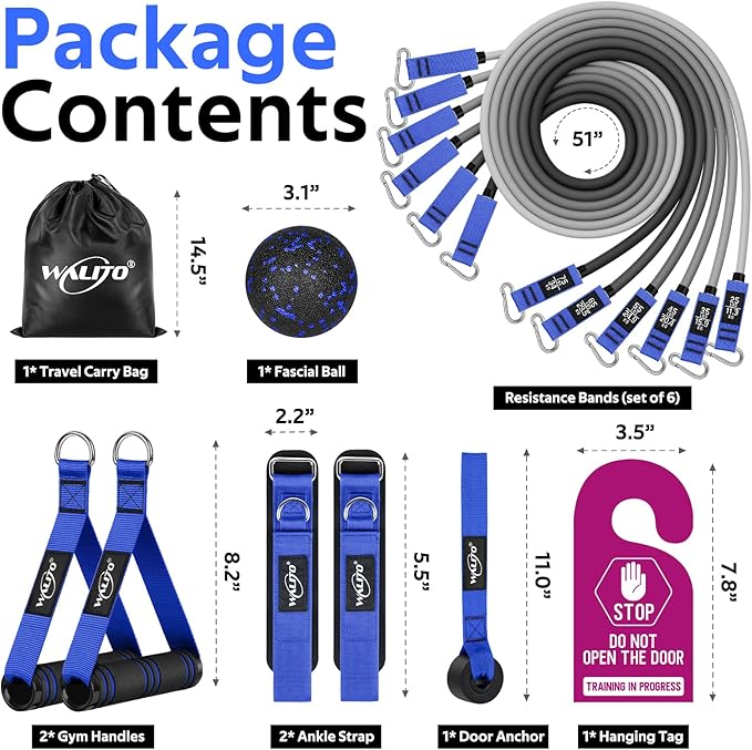 WALITO Resistance Bands Set - Exercise Bands with Handles, Door Anchor, Legs Ankle Straps, for Heavy Resistance Training, Physical Therapy, Muscle Training, Yoga, Home Workouts, Gym Equipment