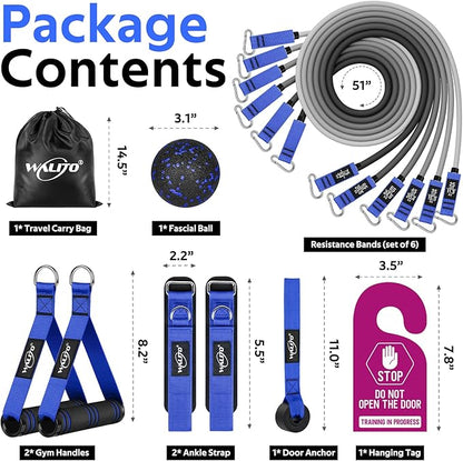 WALITO Resistance Bands Set - Exercise Bands with Handles, Door Anchor, Legs Ankle Straps, for Heavy Resistance Training, Physical Therapy, Muscle Training, Yoga, Home Workouts, Gym Equipment
