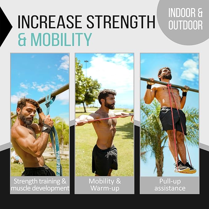 PULLUP & DIP Fitness Bands, Resistance Bands with Bag, Door Anchor (with Sets) and Exercise Guide - Single & in Value Set, Pull-Up Band Fitness Band for Calisthenics
