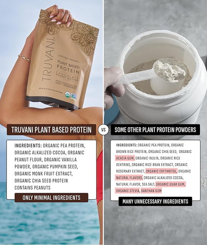 Truvani Vegan Pea Protein Powder | Chocolate Peanut Butter | 20g Organic Plant Based Protein | 20 Servings | Keto | Gluten & Dairy Free | Low Carb | No Added Sugar