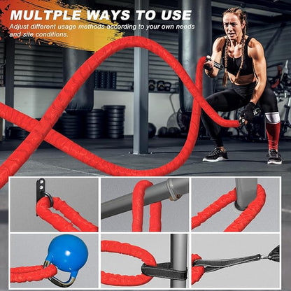 Battle Rope for Home Gym,1.5inch 30ft Red Battle Ropes with Protective Cover - Workout Equipment Heavy Exercise Rope for Strength Training for Kids or Adults