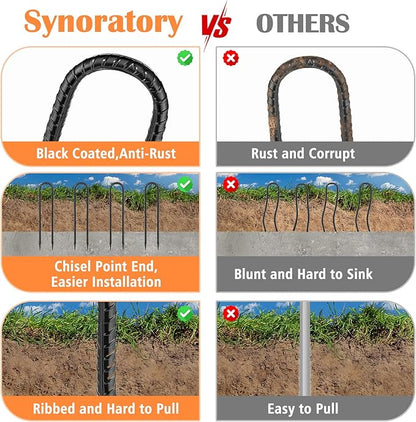 Trampoline Stakes Anchors 10-Pack Trampoline Accessories 12 Inch Wind Stake Heavy Duty High Wind Ground Anchor Galvanized Steel Tie Down Anchor Kit for Swing Set Soccer Goal (10Pcs, Black)