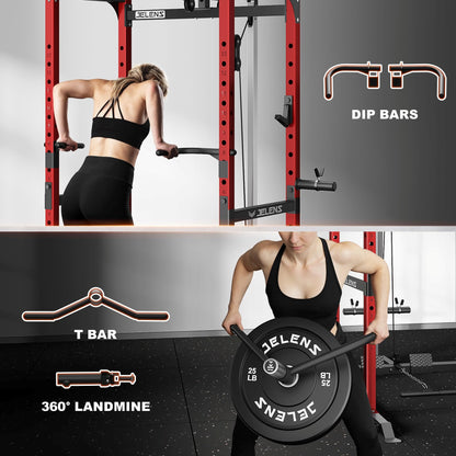 JELENS S21 Power Cage, Multi-Function Power Rack with Adjustable Cable Crossover System, 2000LBS