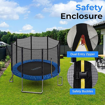 SereneLife 8FT 10FT 12FT 14FT Outdoor Trampoline for Kids and Adults – ASTM Certified Heavy-Duty Backyard Trampoline with Safety Poles, Net Enclosure, and Stable Anti-Rust Frame