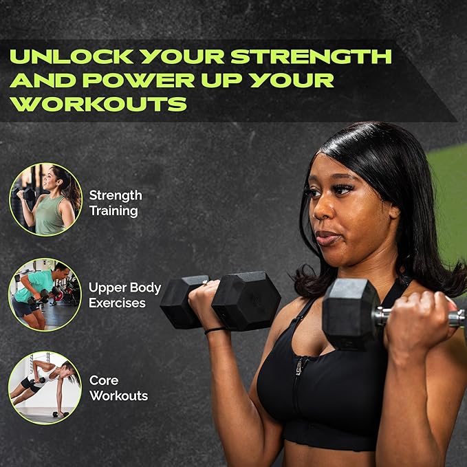 Rubber Coated Dumbbells - No Roll Design Easy-Grip Steel Knurled Handle, Weights Dumbbells Set for Strength Training - Ideal Weights Set for Home Gym - 10-60 LBS SOLD INDIVIDUALLY