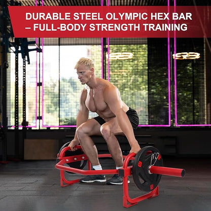 Olympic 2-Inch Hex Weight Lifting Trap Bar for Strength Training, 500-Pound Capacity, Safety Clips, Home Gym for Shoulder Presses, Shrugs, Back Rows