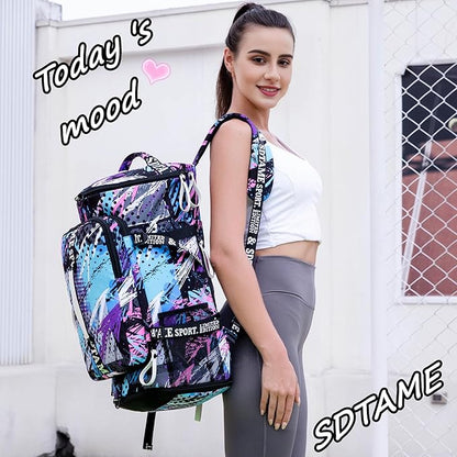 Gym Duffle Bag Backpack with Shoe Compartment,4 ways Travel Backpack for Women and Men,Multi-Functional Weekender bag with Waterproof Layer&Laptop Compartment for Fitness, Travel,Camping