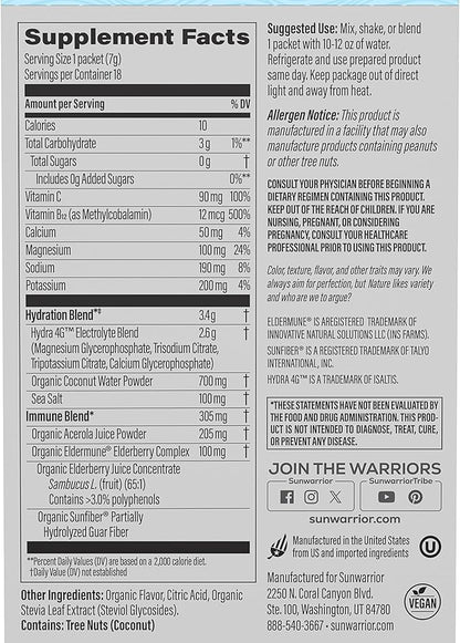 Electrolyte Powder Hydration Packets Powder B12 Elderberry | Coconut Berry Flavored 18 Stick Packs Box | Vegan and Plant-Based Sugar Free