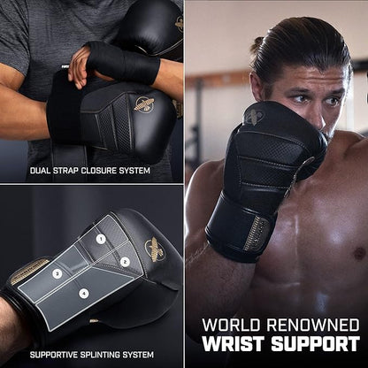 Hayabusa T3 Boxing Gloves for Men and Women Wrist and Knuckle Protection, Dual-X Hook and Loop Closure, Splinted Wrist Support, 5 Layer Foam Knuckle Padding
