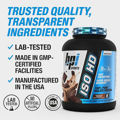 BPI Sports ISO HD Isolate Protein Powder ??100% Whey Isolate, Protein Powder for Muscle Gain - Chocolate Brownie, 5.4 Pounds - 69 Servings