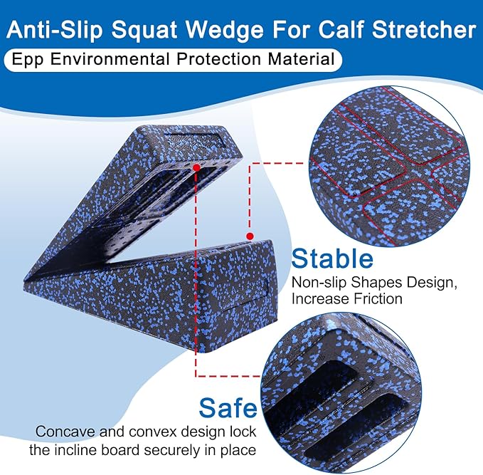 Slant Board Squat Wedge for Calf Stretchingï¼? Pcs 12" x 6.3" Foot Stretcher Balance Board for Plantar Fasciitis, Adjustable Foam Slant Board Wedge Great for Exercises