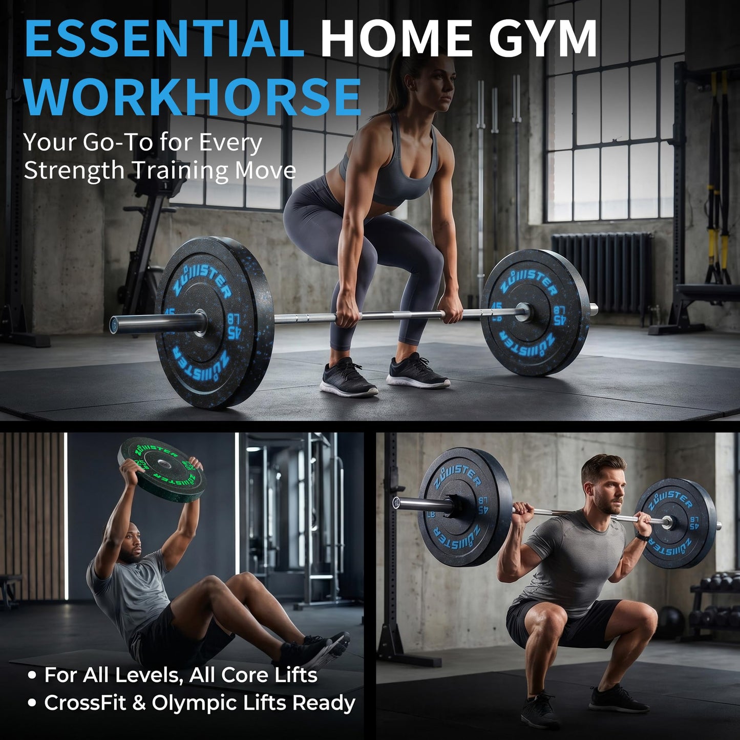 Zoomster Bumper Plate Olympic Weight High Bounce with Steel Insert Strength Training Lifting (190LB