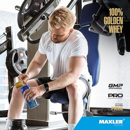 Maxler 100% Golden Whey Protein - 23g of Premium Whey Protein Powder per Serving - Pre, Post & Intra Workout - Fast-Absorbing Whey Hydrolysate, Isolate & Concentrate Blend - Strawberry Cream 5 lbs