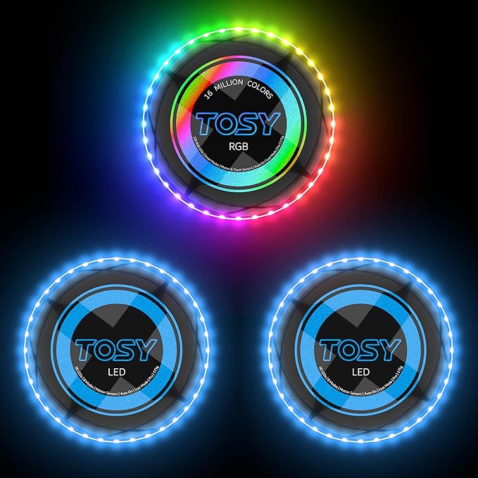 TOSY Bundle of 3 - RGB Black + 2X Blue - Frisbee 108 LEDs, 16 Million Colors