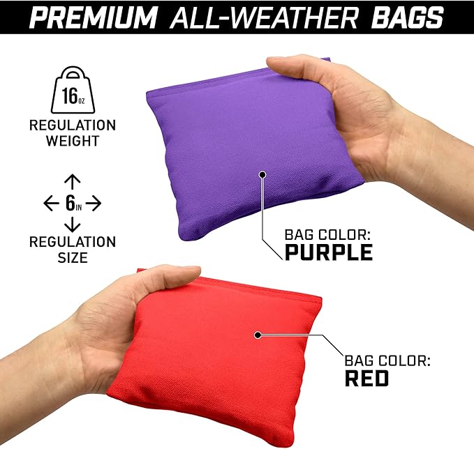 GoSports 4 ft x 2 ft Commercial Grade Cornhole Boards Set - Natural Wood Cornhole Boards, Choose from Different Bean Bag Color Combinations - Purple & Red